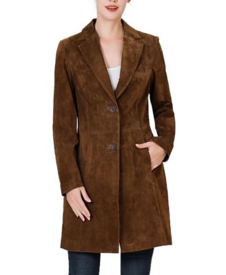 Women's Mary Suede Leather Notch Lapel Button-Front Coat
