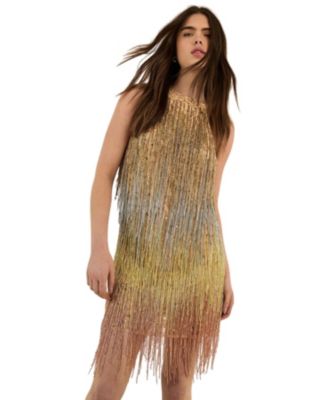 Women's Ombre Beaded Tassel Mini Dress