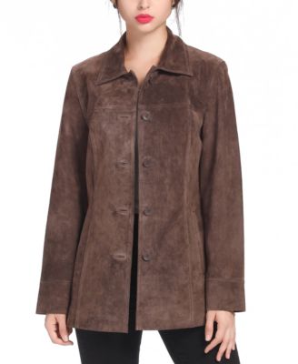 Women's Cora Button-Front Suede Leather Car Coat