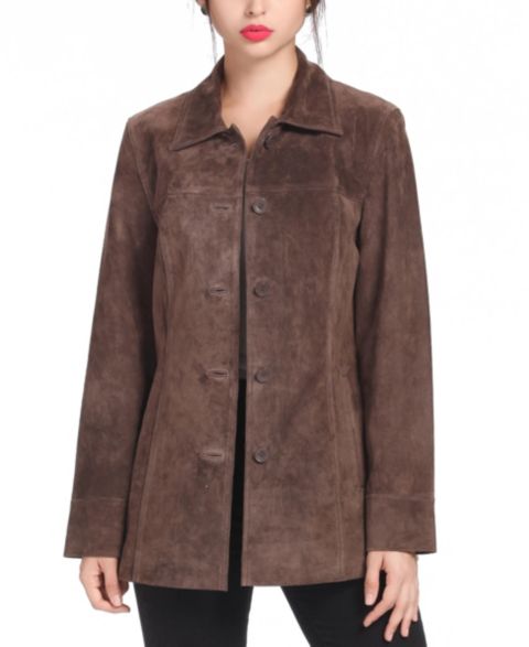 Женское пальто BGSD Cora Button-Front Suede Leather Car, цвет: Коричневый