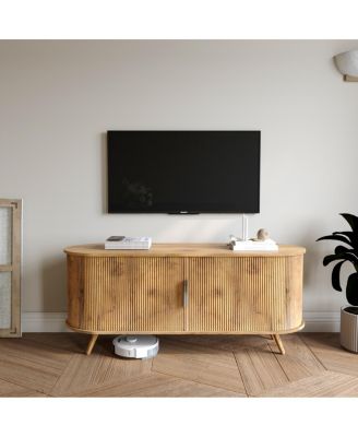 50" Fluted TV Stand with Power Outlet and Sliding Doors