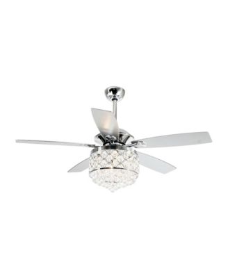 52" Modern Chrome Crystal Reversible Chandelier Ceiling Fan with Light and Remote