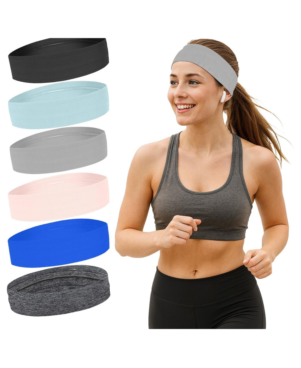 Peneyon 6 Pack Moisture Wicking Non Slip Elastic Sports Headbands For Running Yoga Basketball Tennis - Miscellaneous
