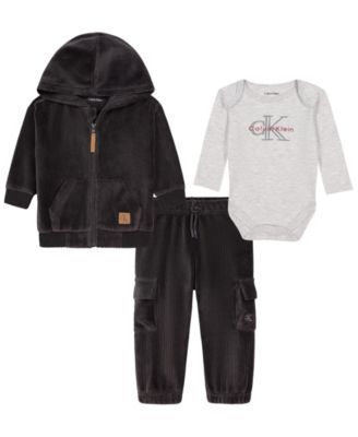 Baby Boys' Cotton-Blend Zip-Up Hooded Jacket, Bodysuit and Joggers, 3-Piece Set
