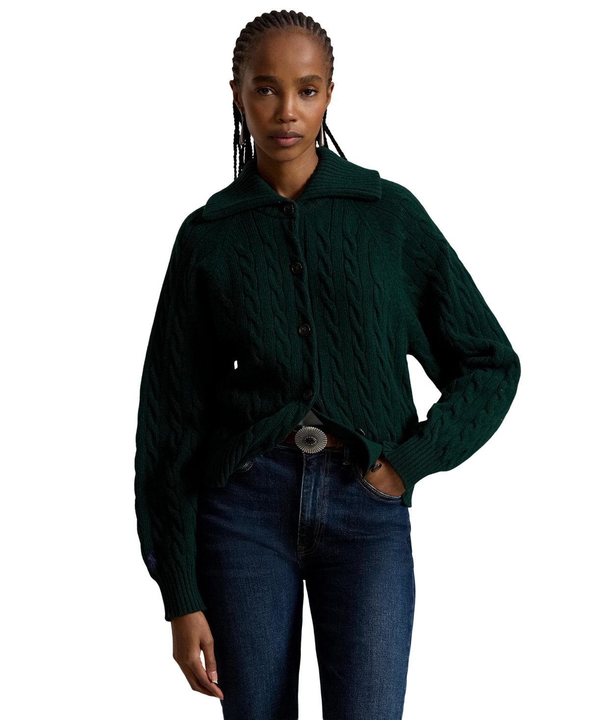 Polo Ralph Lauren Women's Cable-Knit Wool-Cashmere Blend Cardigan Sweater - College Green