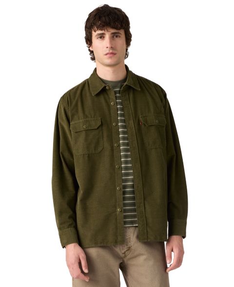 Мужская рубашка Levi's Jackson Worker Corduroy Long-Sleeve Regular-Fit Overshirt, цвет: Оливковый ночной