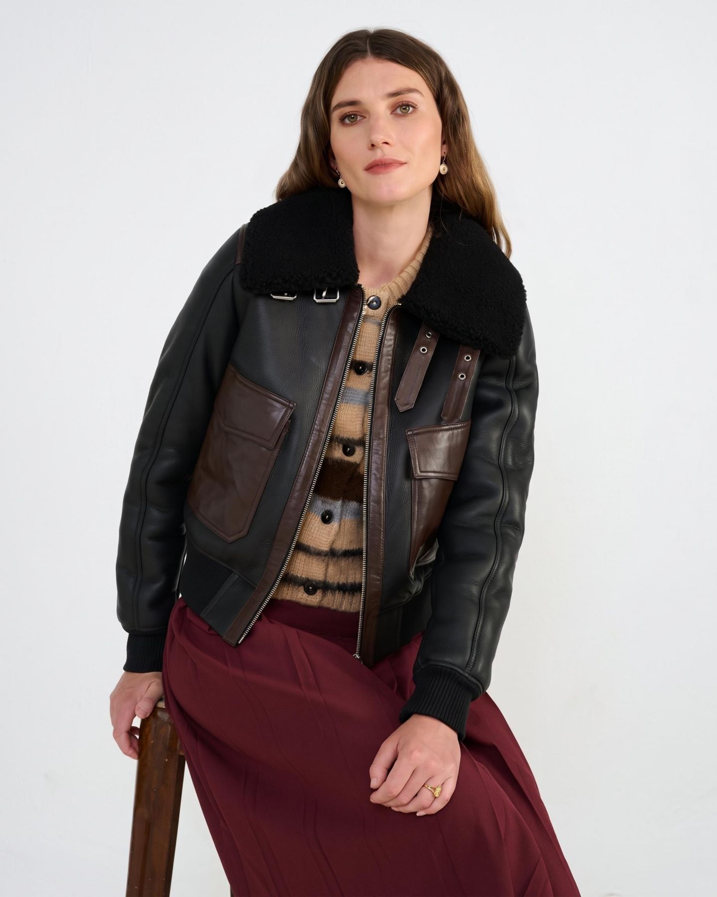 Женская куртка Furniq UK Mabel Shearling Bomber, цвет: Чёрный — фото 3