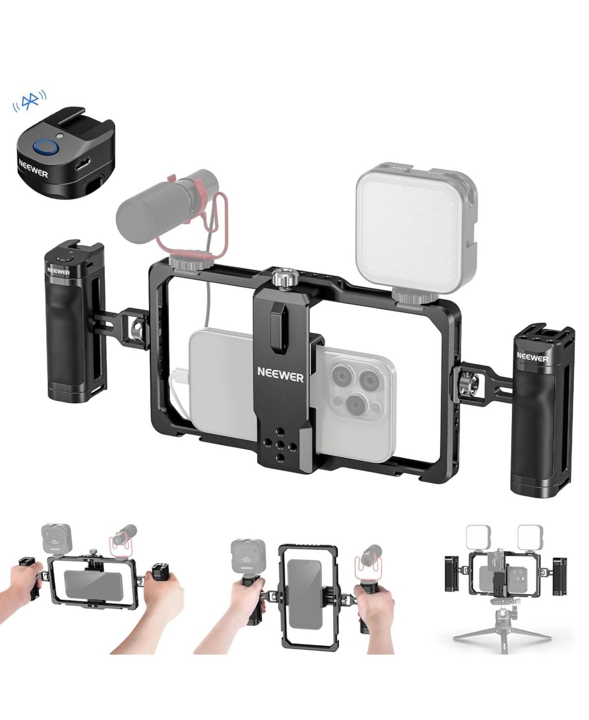 Lamicall Universal Phone Cage Bluetooth Shutter Adjustable Video Rig [Compatible with iOS and Android]
