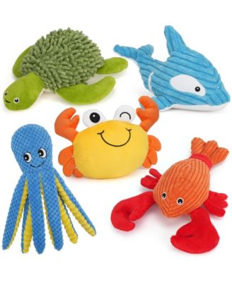 5 Pack Ocean Themed Plush Dog Toys Crinkle Squeaky Interactive Play Set For All Breed Dogs