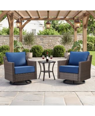 Horiz 3-Piece All-Weather Wicker Swivel Rocking Patio Conversation Set with 6inch Thick Cushions
