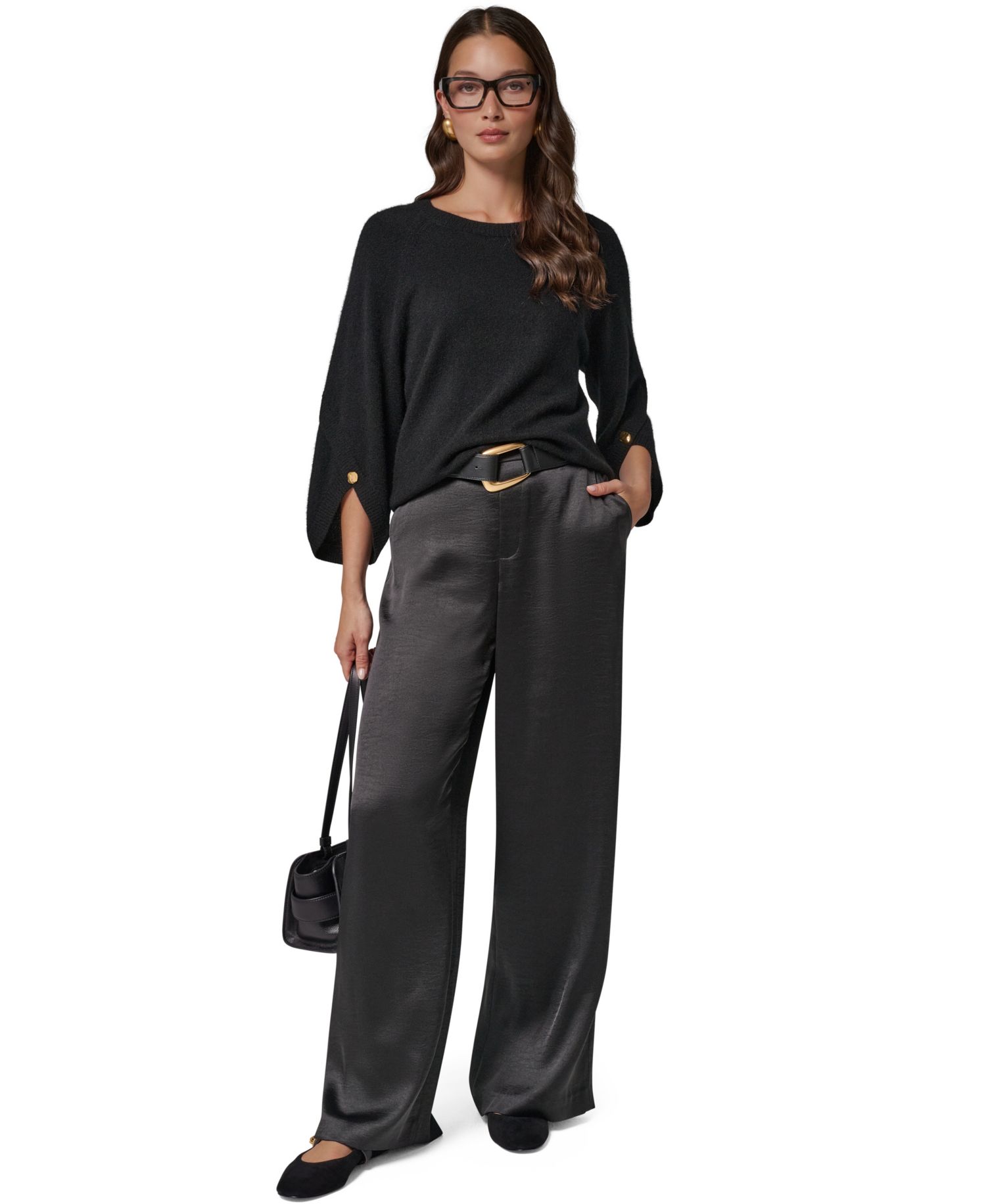 Women's Cashmere 3/4-Sleeve Tulip Crewneck Sweater