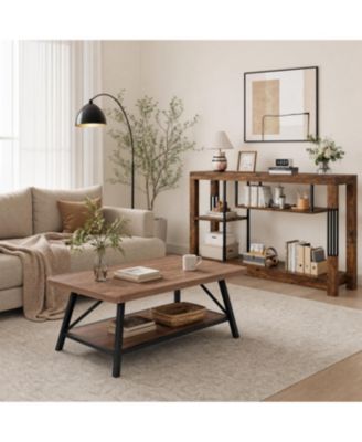Industrial Farmhouse Living Room Set – 47.2" Console Table and 39" Coffee Table, 2-Piece Storage Shelf Set for Small Spaces