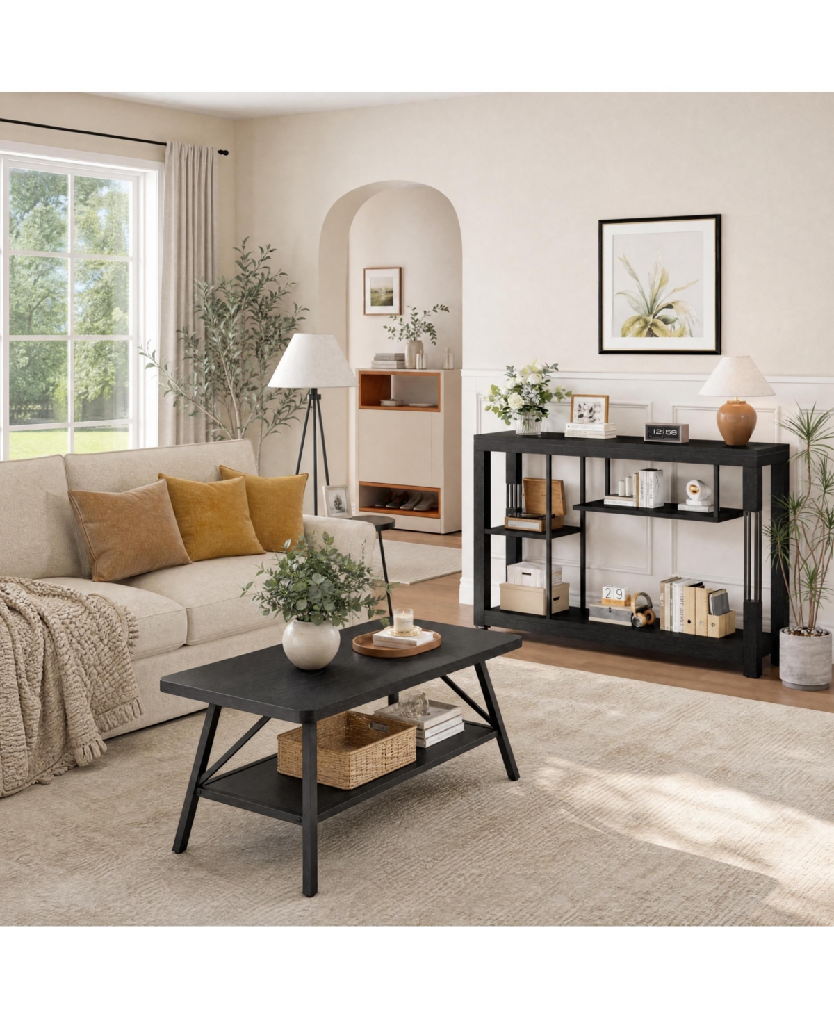 gaomon Industrial Farmhouse Living Room Set – 47.2" Console Table and 39" Coffee Table, 2-Piece Storage Shelf for Small Spaces