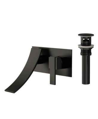 Single-Handle Wall-Mount Bathroom Sink Faucet Waterfall Spout Faucet with Pop-Up Drain Brushed