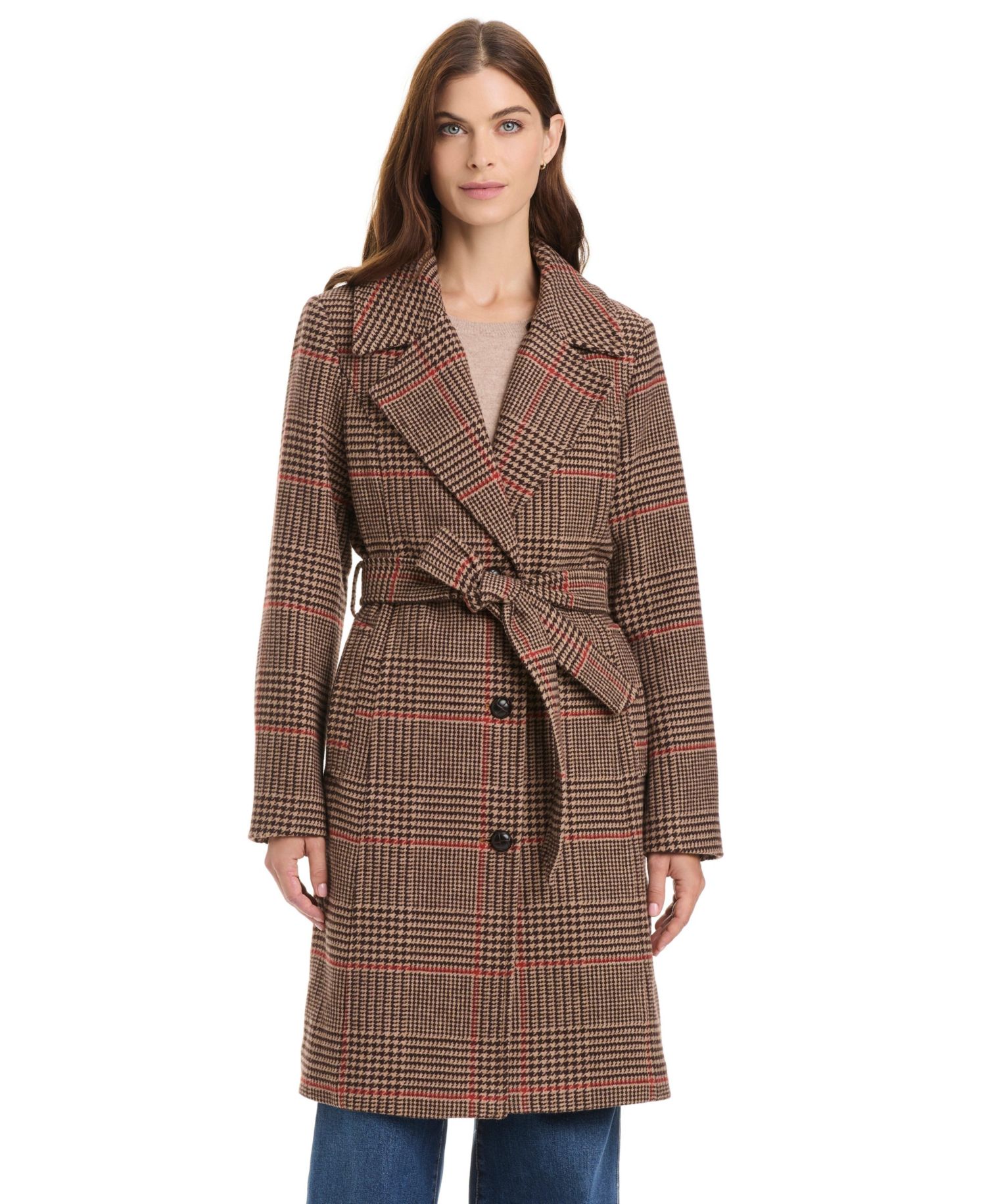Women's Belted Coat W/ Detachable Fur Collar