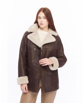Women's Chelsea Double-Breasted Shearling Vintage Peacoat