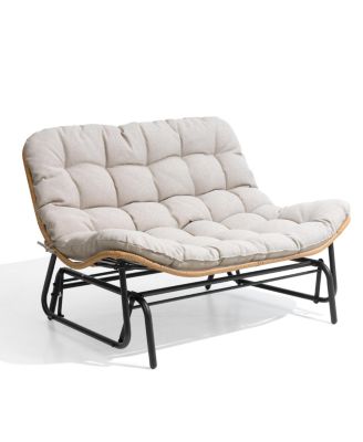 Outdoor Oversized 2-Person Glider Rocking Chair Bench Double Papasan Chair Loveseat with Cushion