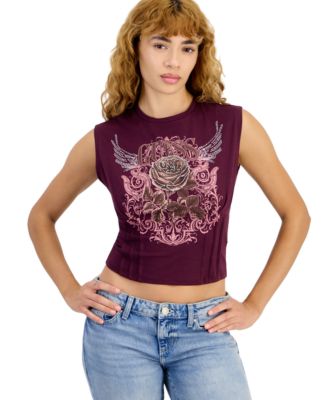Women' Sleeveless Rocket Rose Graphic Corset-Detail Tee