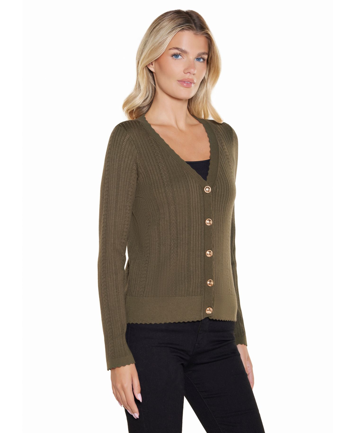 Women's Cable Knit Fitted V-Neck Button-Front Cardigan Sweater