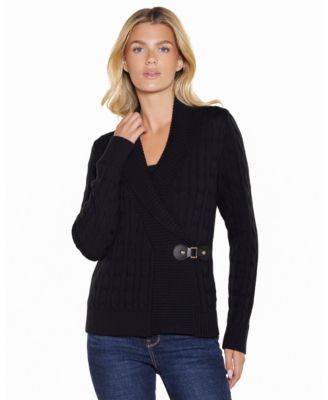Women's Cable-Knit Shawl-Collar Wrap Cardigan Sweater
