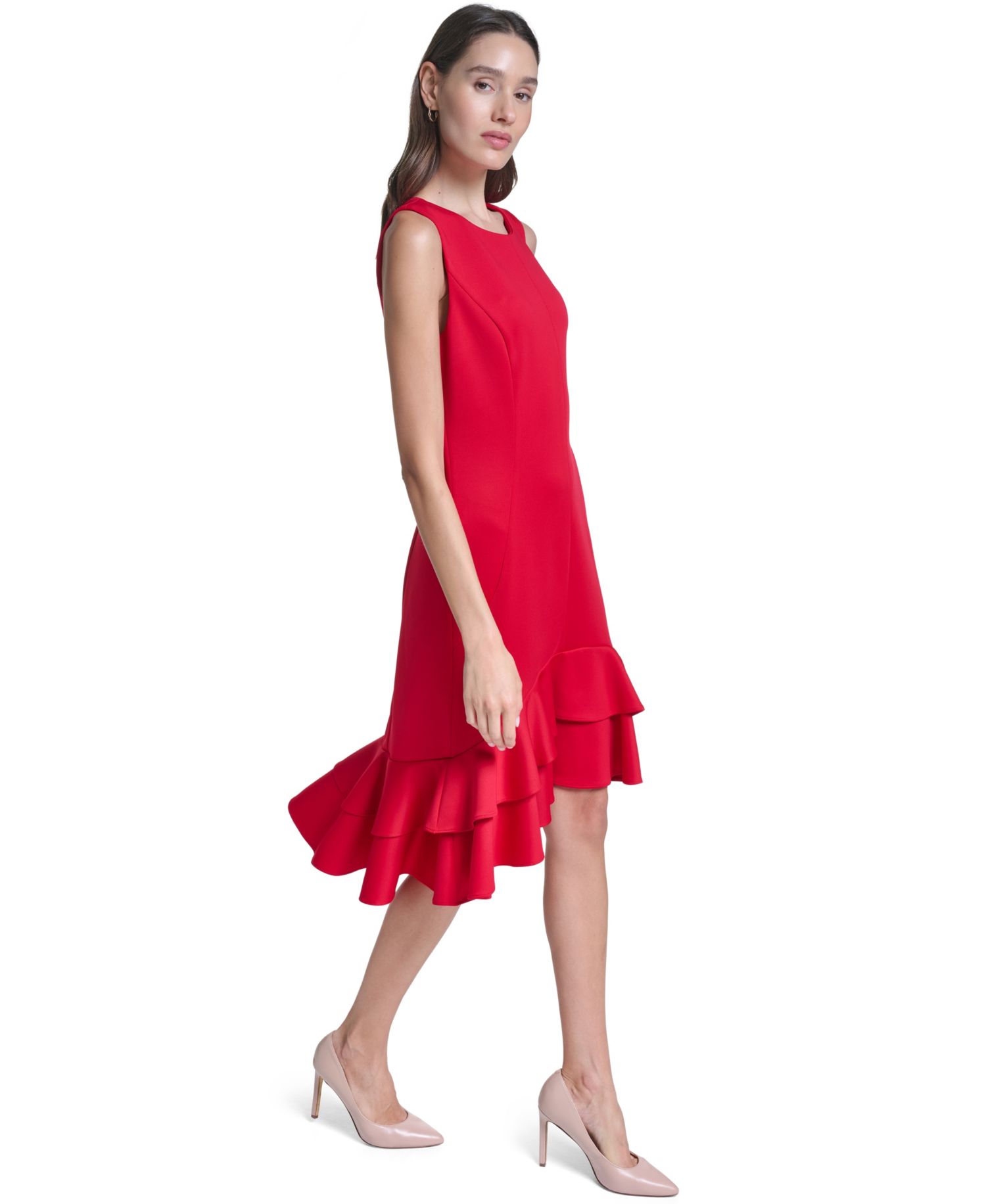 Women's Sleeveless Double-Ruffle Midi Dress