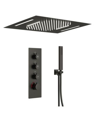 Thermostatic LED Rainfall Shower System, Ceiling Mounted Waterfall Showerhead with Handheld Spray