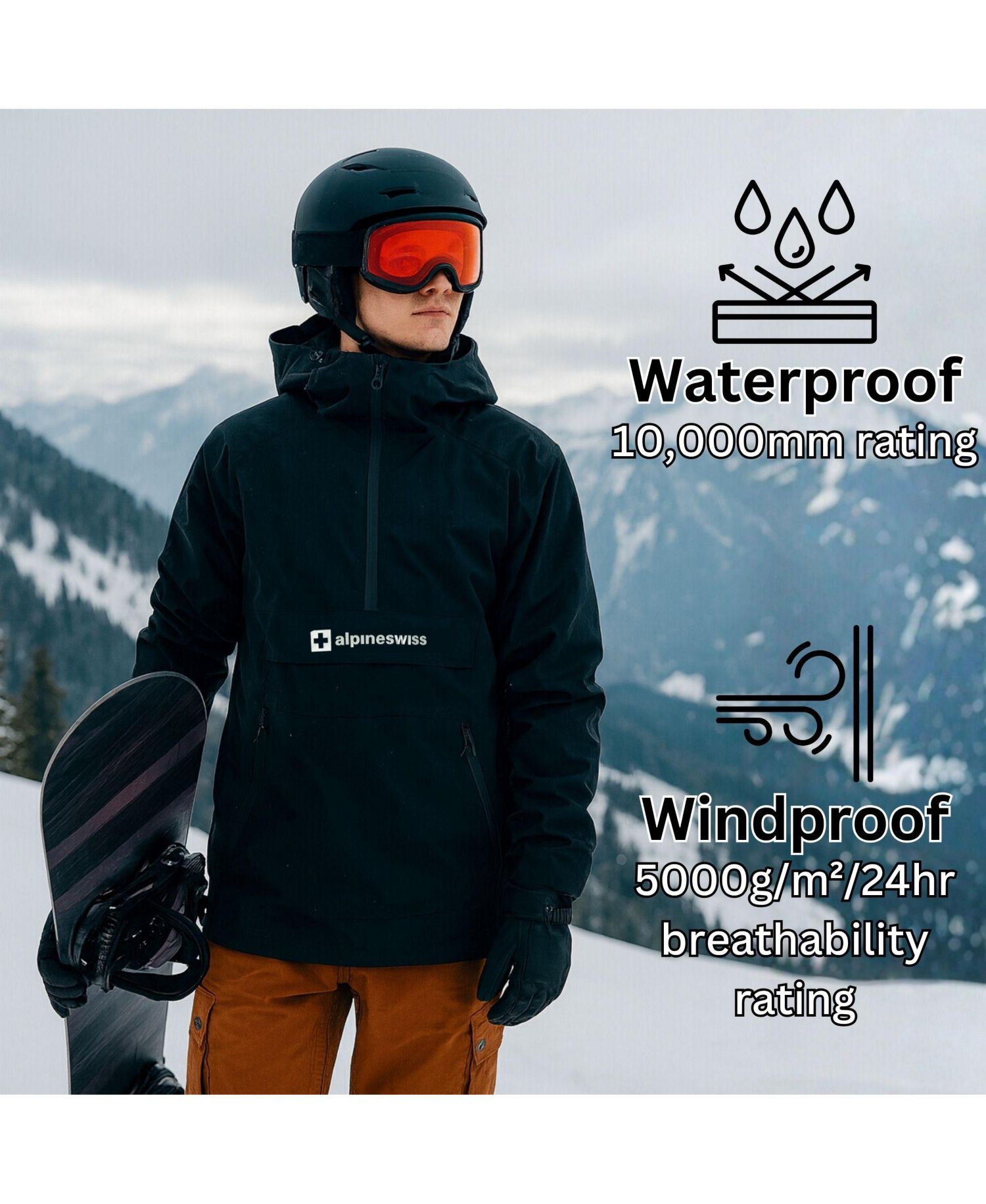 Men's Men Anorak Snowboard Jacket Waterproof Windproof Winter Sport Shell