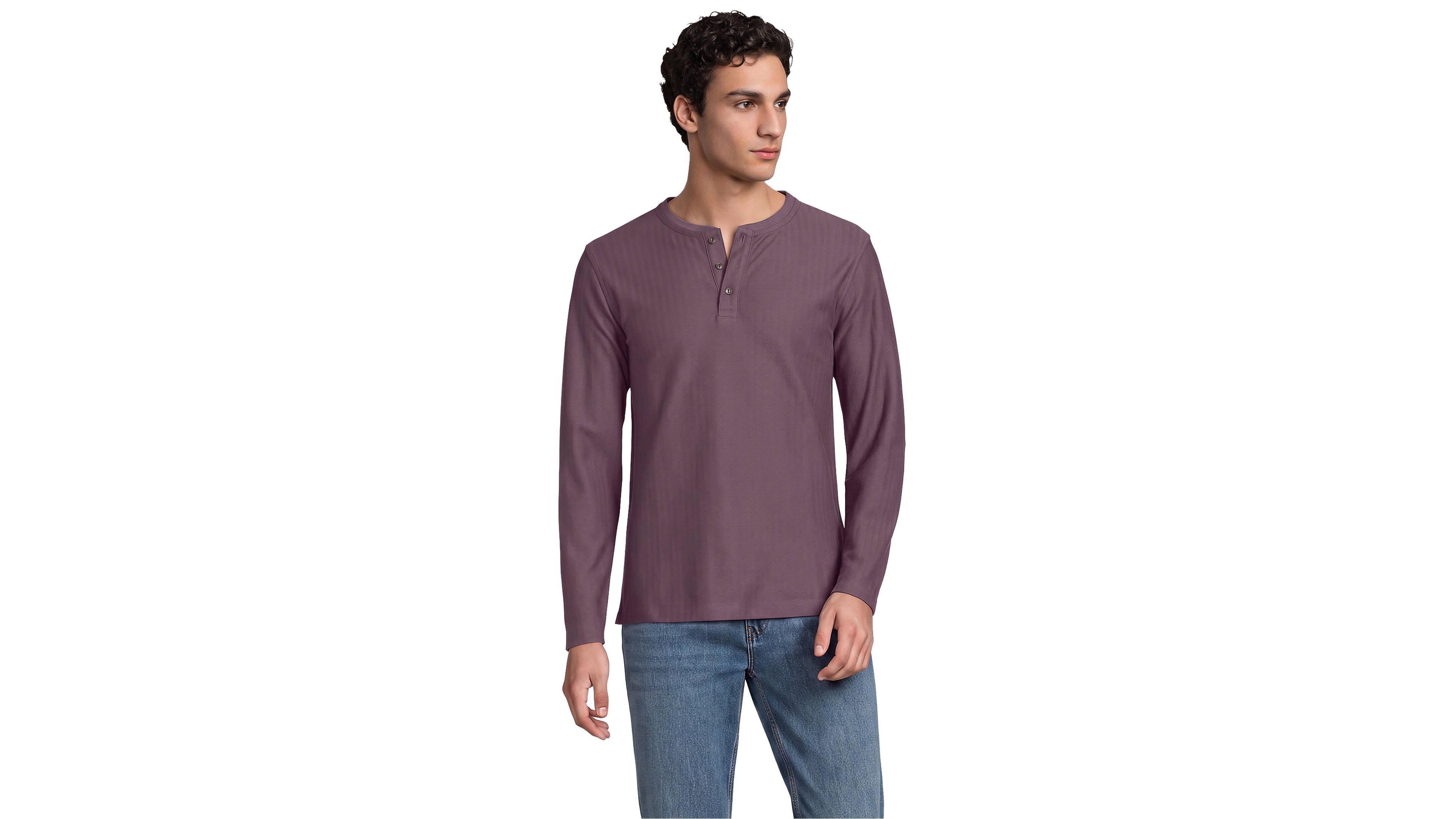 Lands' End Men's Textured Herringbone Long-Sleeve Henley