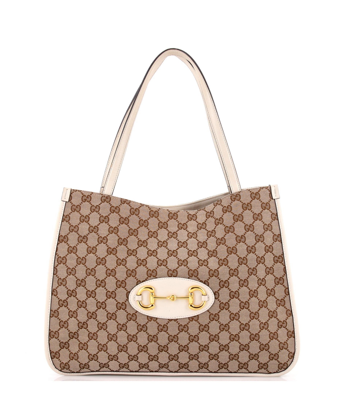 Pre-Owned Gucci Horsebit 1955 Gg Canvas Tote - White