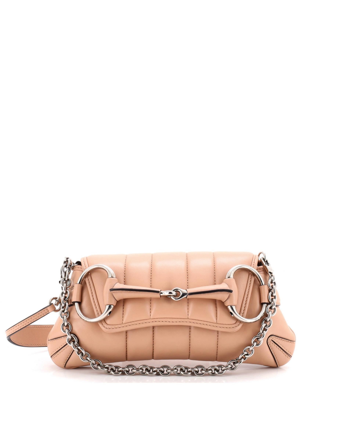 Pre-Owned Gucci Small Horsebit Chain Shoulder Bag Vertical Quilted Leather - Pink