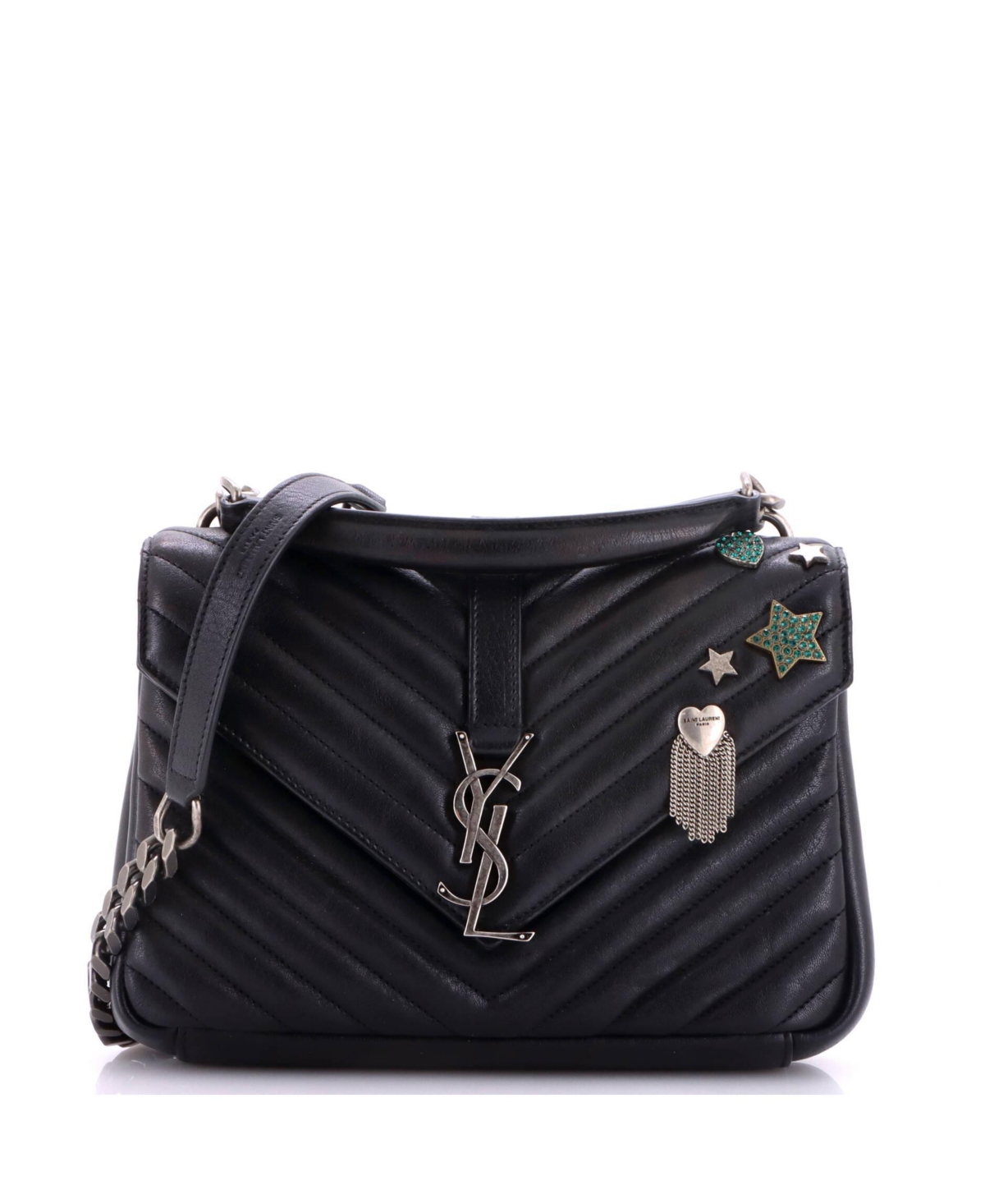 Pre-Owned Saint Laurent Medium Classic Monogram College Bag Matelasse Chevron Leather - Black
