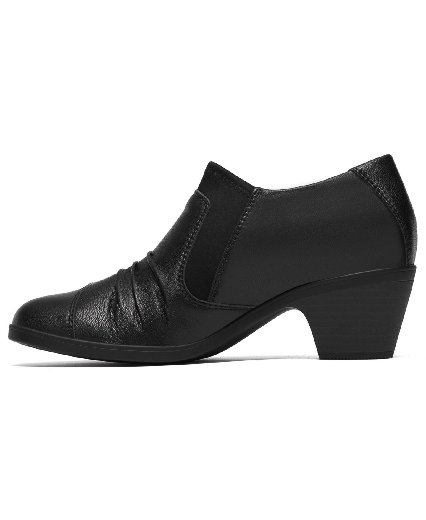 Женские туфли Clarks Emily2 Vine Round Toe Block Heel Ruched Shooties, цвет: Чёрный кожаный — фото 6