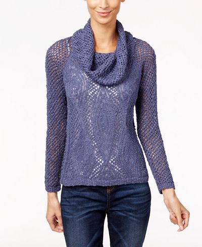 INC International Concepts Cowl-Neck Pointelle Sweater, Only at Macy's