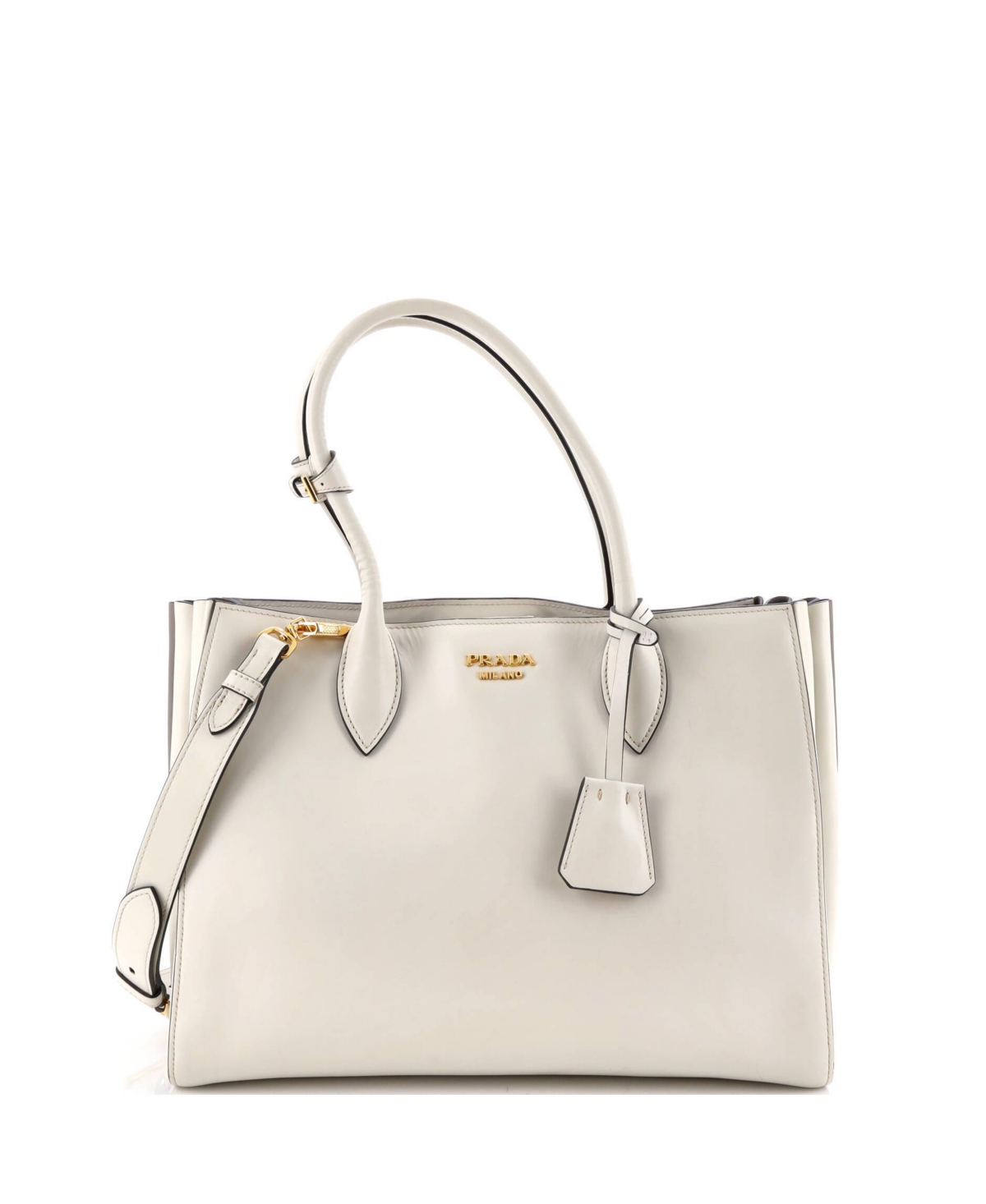Pre-Owned Prada Medium Soft Bibliotheque Tote City Calfskin - White