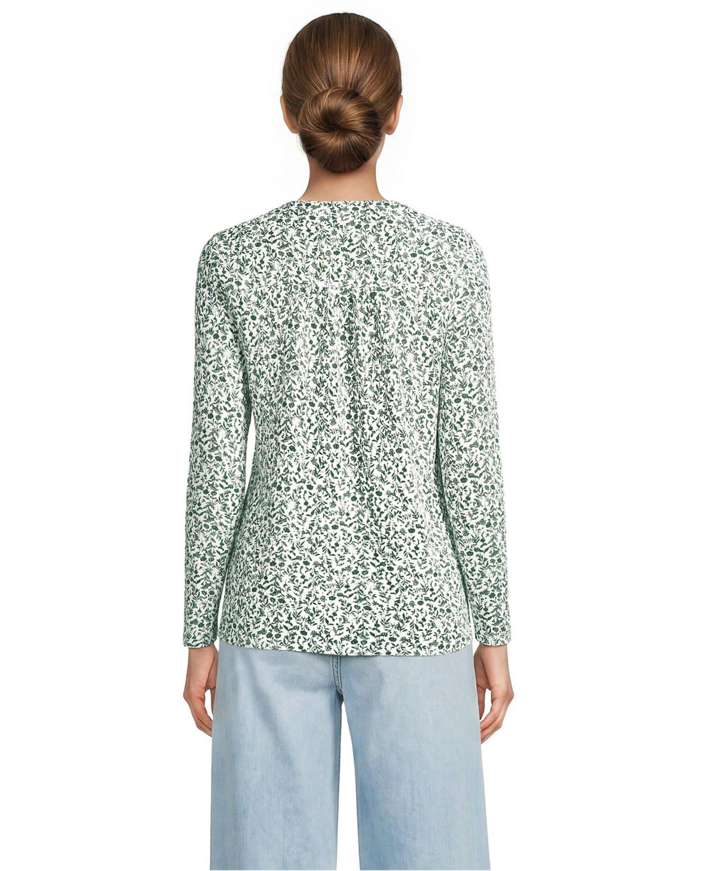 Женская блузка Lands' End Long-Sleeve Pintuck Tunic Blouse, цвет: Зелёный — фото 2