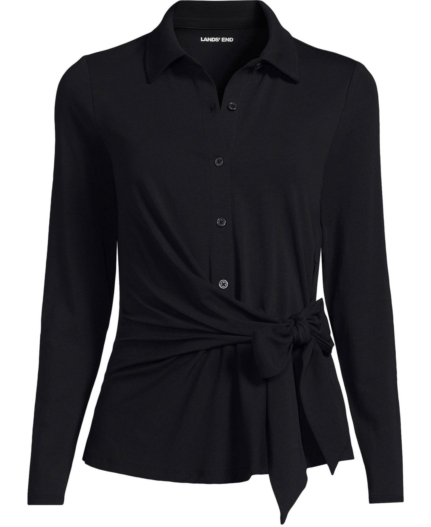 Plus Size Long-Sleeve Jersey Tie Detail Blouse