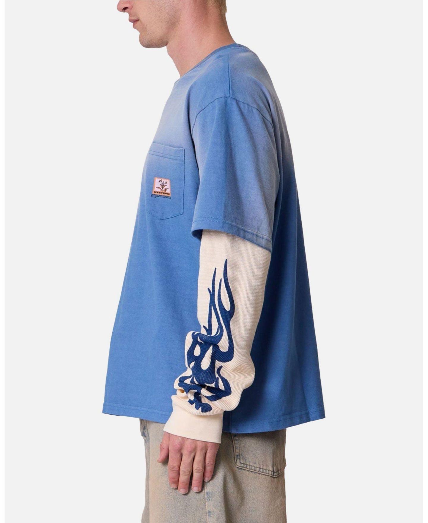Мужская футболка mnml Layered Flame Graphic Oversized-Fit Pocket Long-Sleeve — фото 5