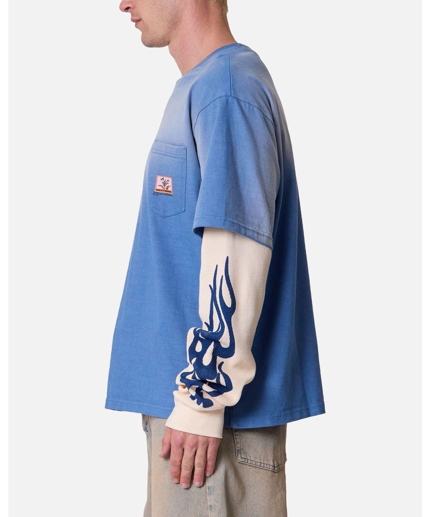 Men's Layered Flame Graphic Oversized-Fit Pocket Long-Sleeve T-Shirt