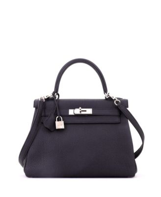 Pre-Owned Hermes Kelly 28 Handbag Black Togo with Palladium Hardware