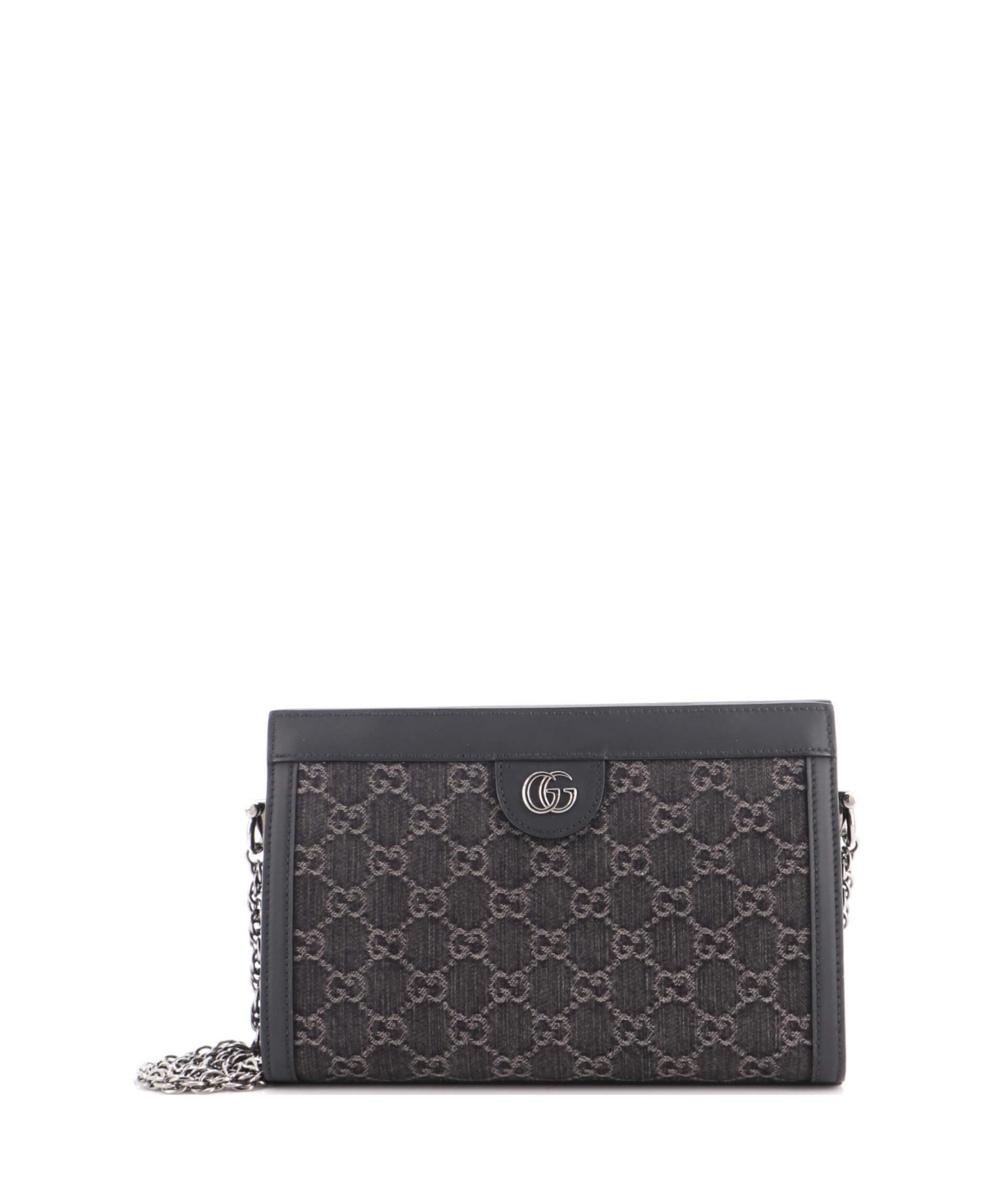 Pre-Owned Gucci Small Ophidia Chain Shoulder Bag Gg Denim - Black