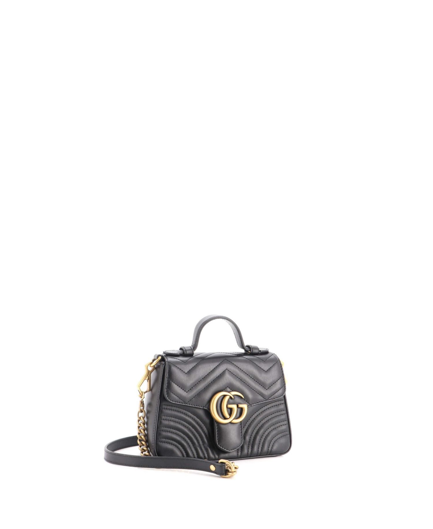 GG Marmont Mini Top Handle Flap Matelass&eacute; Leather Bag