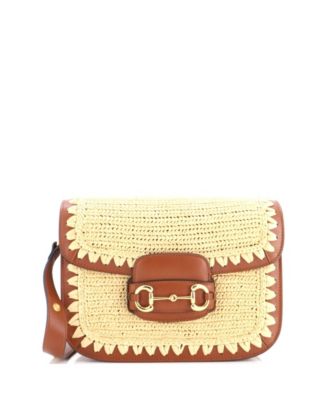 Small Horsebit 1955 Shoulder Bag Raffia Effect with Leather