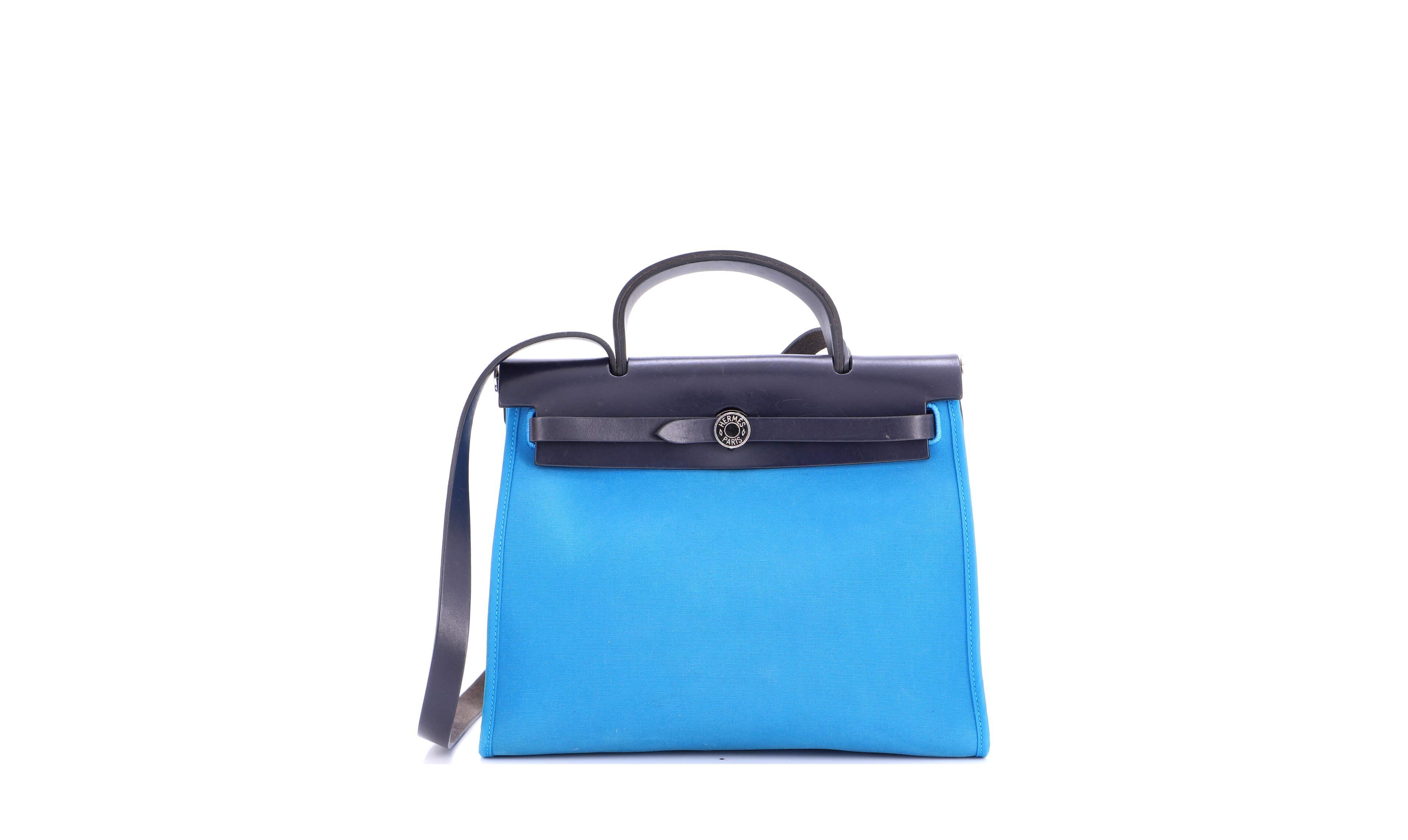 Pre-Owned HERMES Herbag Zip Medium Leather and Canvas Fair Condition Shoulder Bag