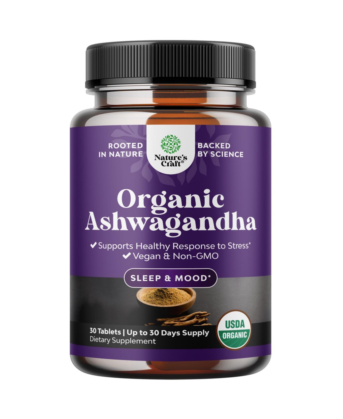 Nature's Craft Ashwagandha Root Extract Tablets with Black Pepper, Withania Somnifera, Herbal Supplement, 30 Count