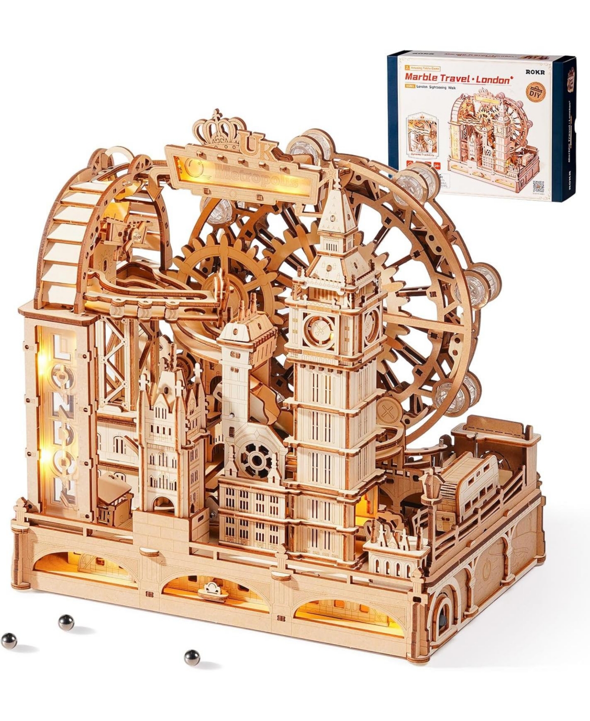 Robotime 3D Wooden Puzzles for Adults, Marble Travel London, 431Piece 3D Puzzles,Marble Run Gift for Adults, Festival Birthday Gift, Christmas Present