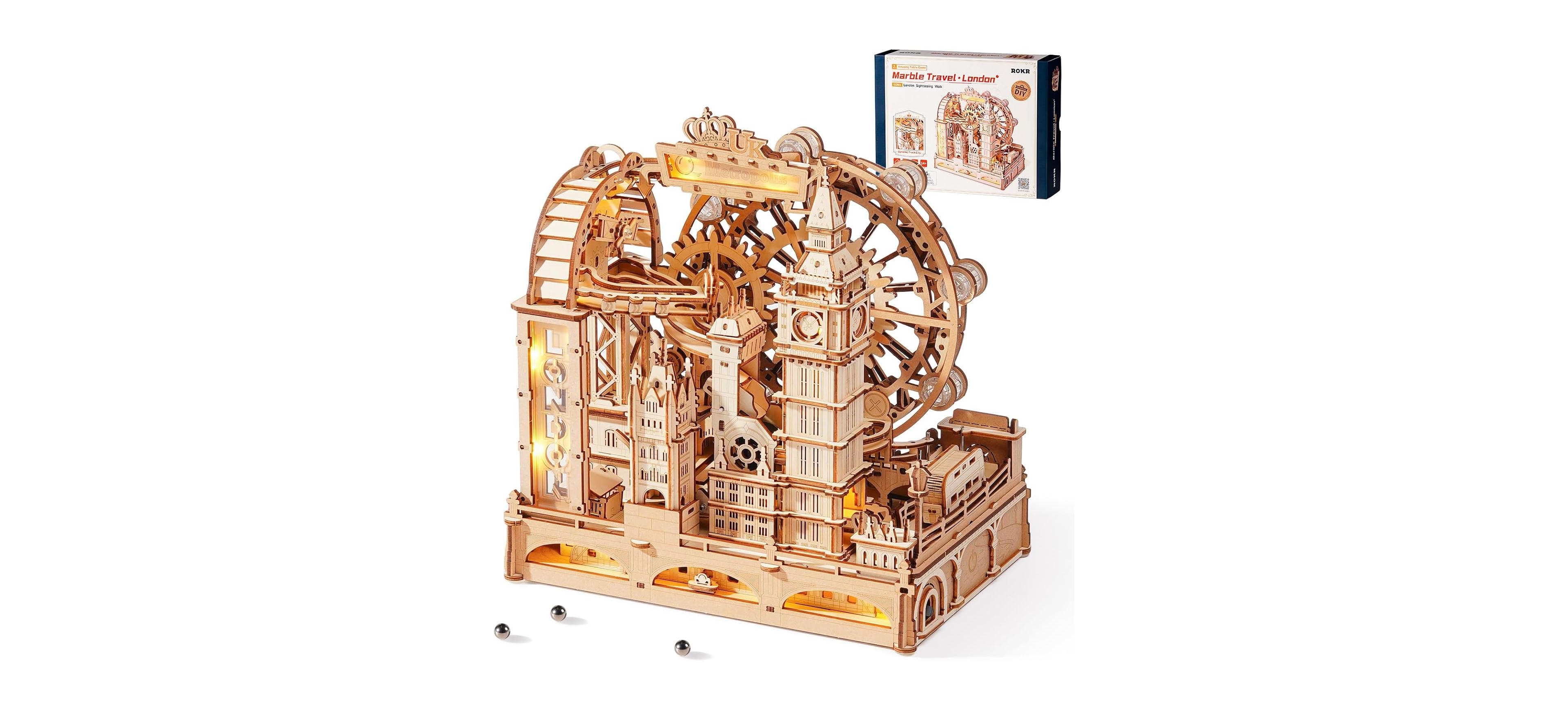 Robotime 3D Wooden Puzzles for Adults, Marble Travel London, 431Piece 3D Puzzles,Marble Run Gift for Adults, Festival Birthday Gift, Christmas Present