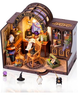 Magic Study Wizard's Library Miniature Dollhouse Kit with LED Lights, Ages 14+