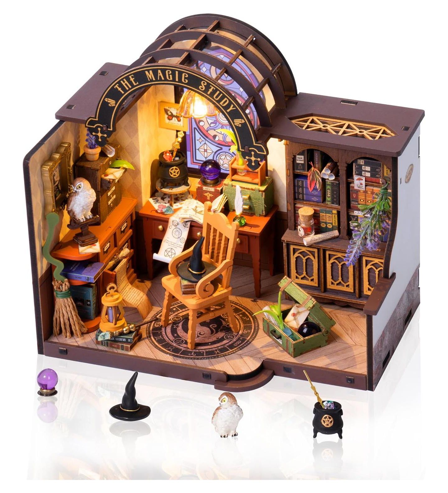 Набор для сборки миниатюрного домика Robotime Magic Study Wizard's Library с LED, 14+ — фото 1