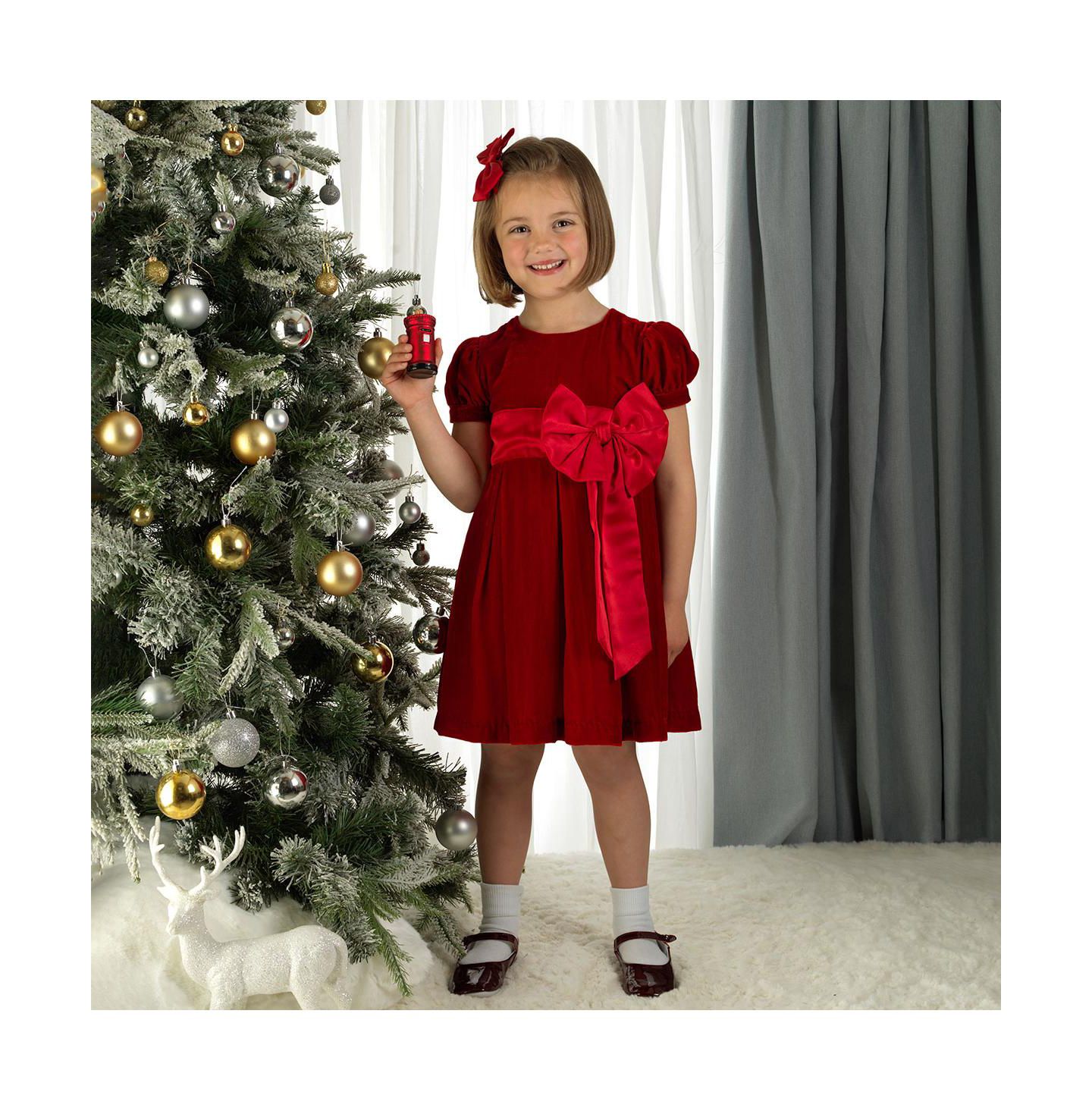 Платье Rachel Riley 2T TO 12 Crushed Velvet Bow Dress для девочек, цвет: Красный — фото 3