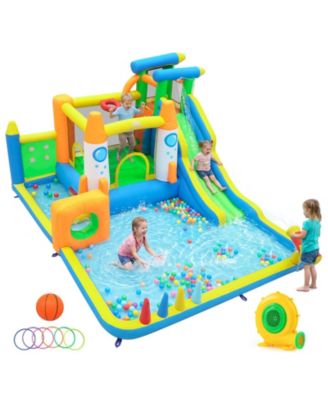 10-in-1 Inflatable Bounce House with Climbing Wall, Ball Pit, Water Slide for Kids